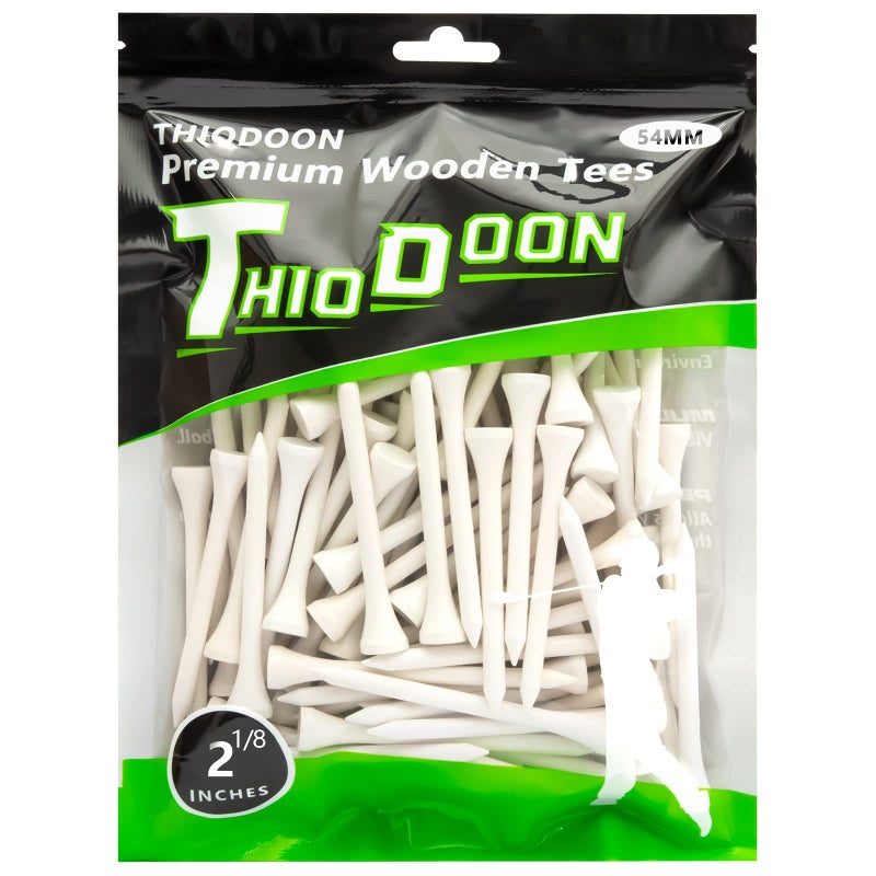 THIODOON Golf tees 2 1/8 inch Less Friction Wood Tees Training for Golfer Professional Natural Wood Golf tees Bulk 100 Count Golfing Tees - Image 1